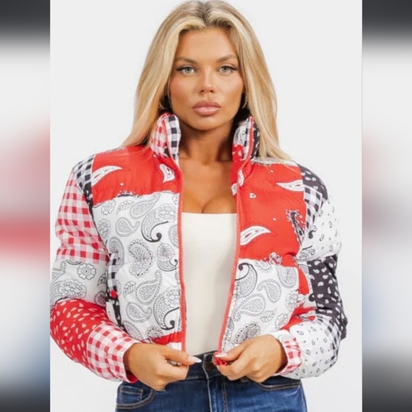 #127 🌻Paisley Puffer Bandana Jacket with Stand-up Collar - Picture 3 of 5